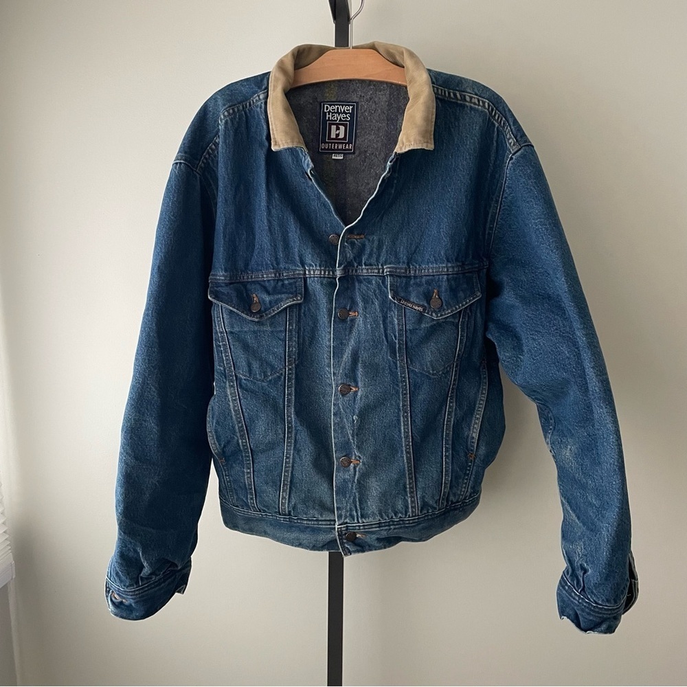 Vintage Denver Hayes Outerwear Workwear Corduroy Collar Denim Jean Jacket Mens
